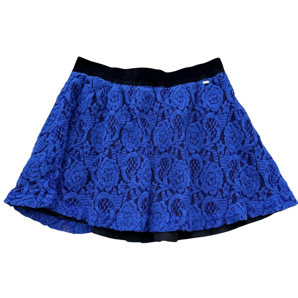 Aeropostale Skater Skirt Womens Medium Blue Floral Lace Velvet‎ Waistband Zipper